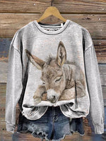Simple Cute Donkey Art Print Casual Cotton Sweatshirt