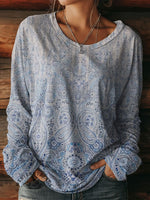 Women's Retro Pattern Print Casual T Shirt