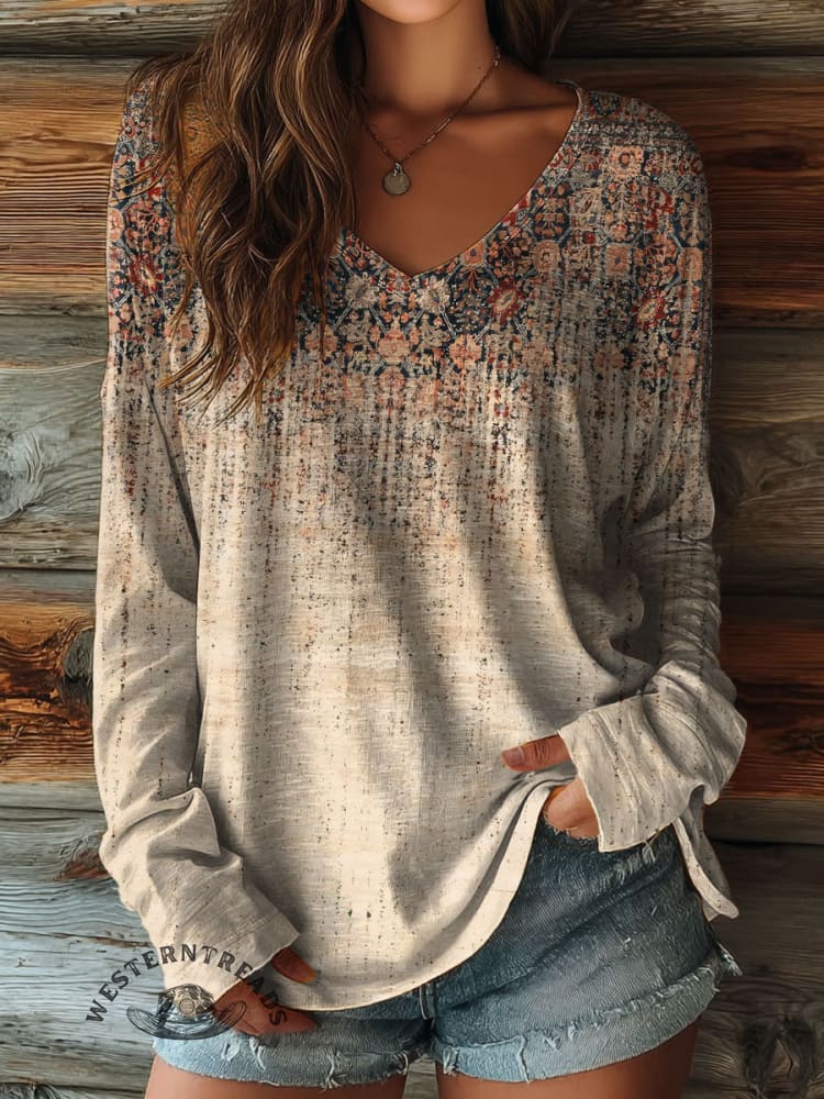 Retro Texture Art Print Crew Neck Casual Sweatshirt main image 1
