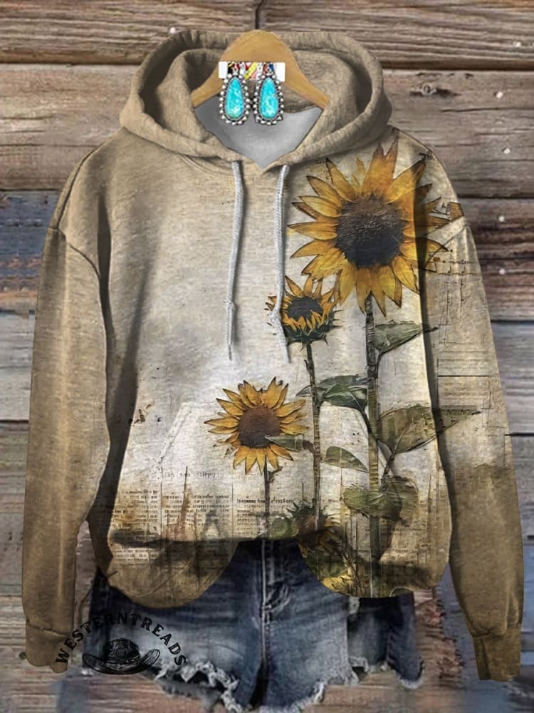 Retro Sunflower Pattern Print T-shirt