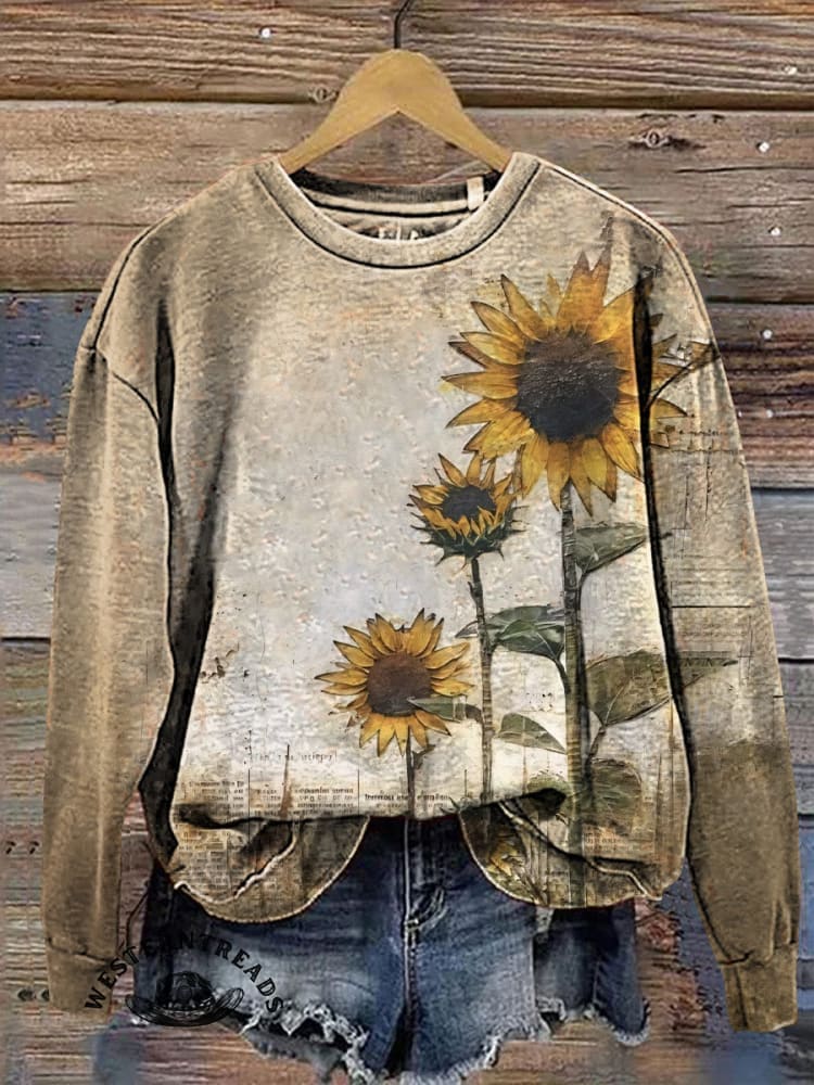 Retro Sunflower Pattern Print T-shirt