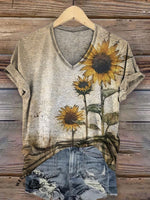 Retro Sunflower Pattern Print T-shirt