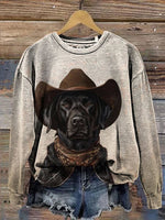 Cowboys Dog Art Print Casual Cotton Sweatshirt