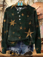 Christmas Stars Print Buttoned Cardigan Sweater