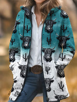 Cow Catcus Unisex Plush Thick Long-Sleeved Cardigan Coat