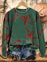 Christmas Bow Print Casual Cotton Sweatshirt