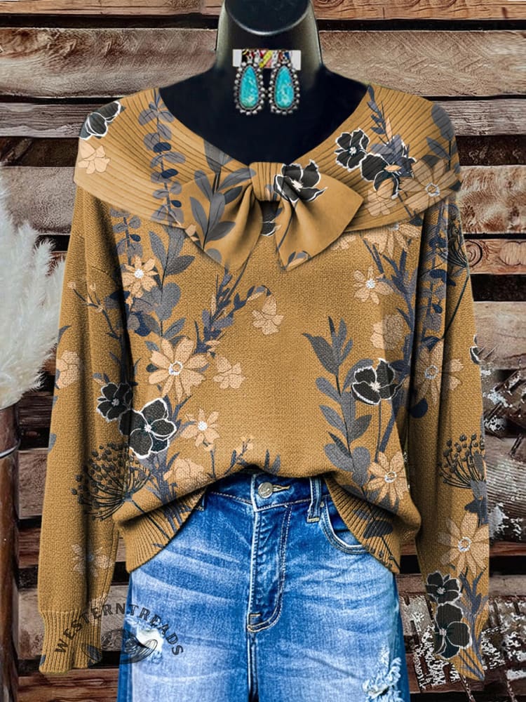 Floral Print Buttoned Cardigan Sweater