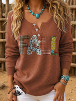 Fall Febric Art Print Casual Cotton Sweatshirt