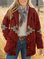 Women's Aztec Print Casual Sherpa Coat Cardigan