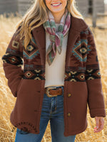 Women's Aztec Print Casual Sherpa Coat Cardigan