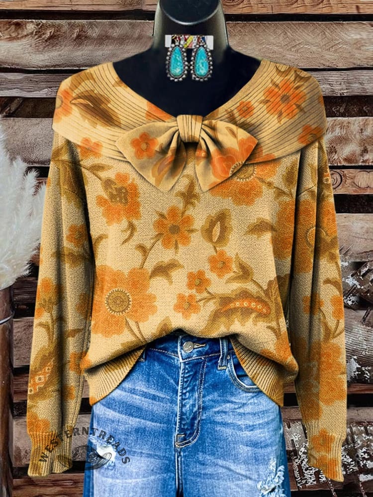 Vintage Floral Print Buttoned Cardigan Sweater