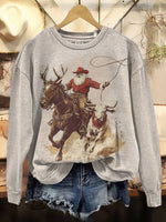 Cowboy Santa Claus Print Casual Cotton Sweatshirt