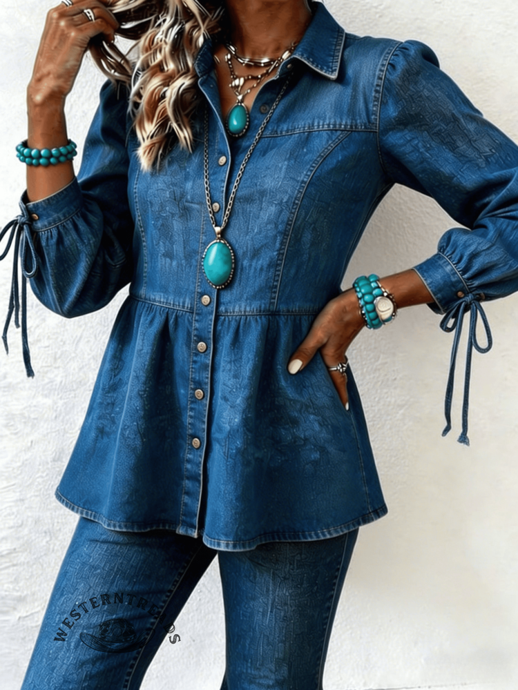 Women's Retro Waisted Denim Shirt Coat
