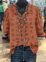 Women's Cattle Brands Print Casual Cotton Shirt