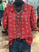 Women's Cattle Brands Print Casual Cotton Shirt