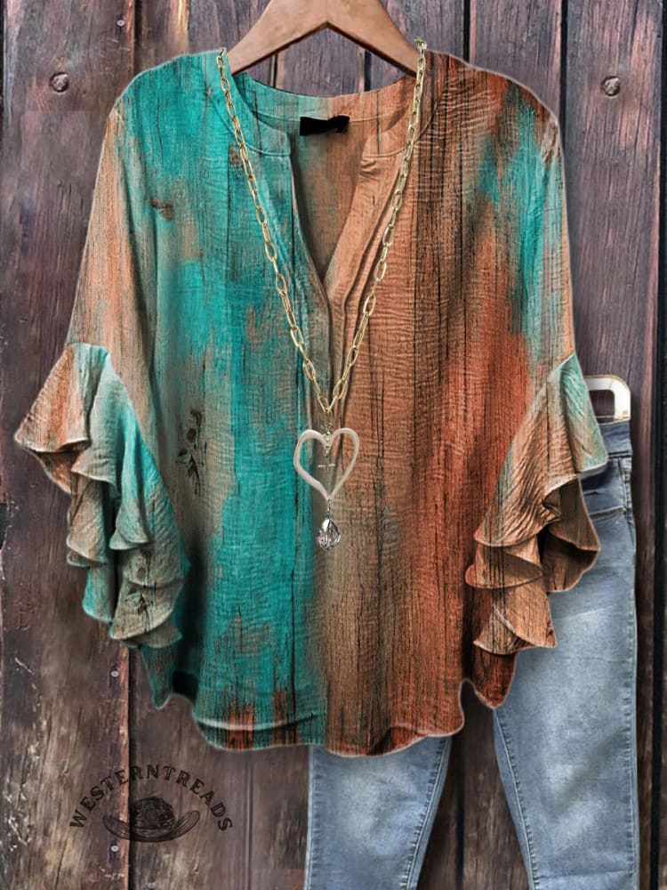 Women's Vintage Floral Art Print Casual Cotton And Linen Shirt