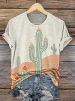 Cactus print art short sleeve T-shirt