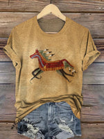 Women's Classic Horse Art Pirnt V-neck Casual T-Shirt