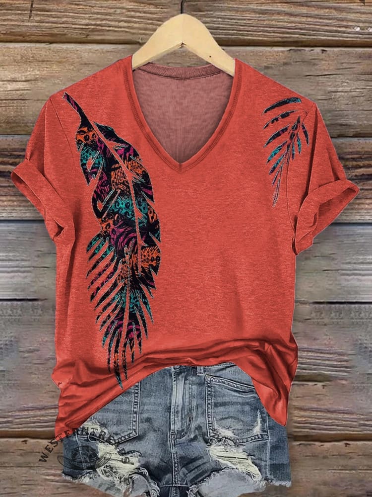 🔥Hot Sale🔥Vintage Feather Art Print Crew Tee T-Shirt