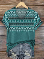 Vintage Aztec Art Print Crew Tee T-Shirt