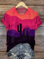 Vintage Cactus Print Casual T-shirt