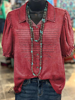 Women's Western Boots Pattern Print Casual Cotton Shirt