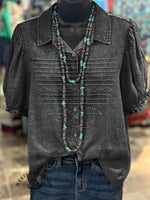 Women's Western Boots Pattern Print Casual Cotton Shirt