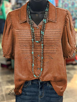 Women's Western Boots Pattern Print Casual Cotton Shirt