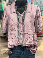 Women's Floral Textured Art Pattern Print Casual Cotton Shirt