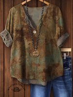 Women's Vintage Art Print Casual Cotton Linen Shirt