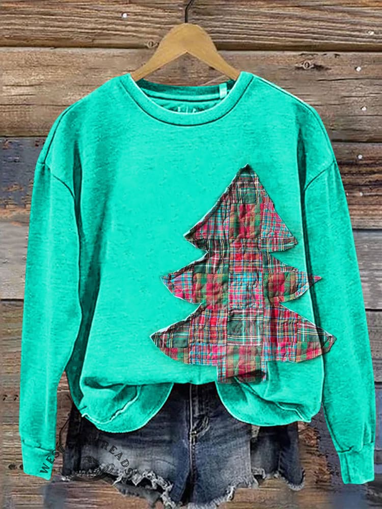 Retro Christmas Tree Casual Cotton Sweatshirt