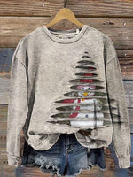 Retro Christmas Tree Snowman Casual Cotton Sweatshirt