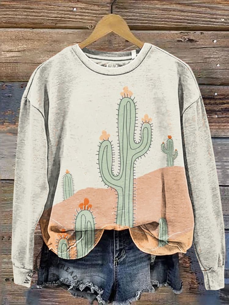 Classic Cactus Print Casual T-Shirt