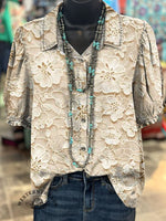 Women's Vintage Flowers Print Casual Cotton Shirt
