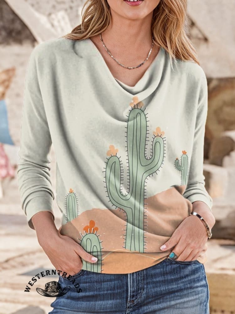 Classic Cactus Print Casual T-Shirt