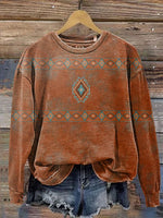 Ethnic Imitation Embroidery Vintage Flowers Print Sweatshirt