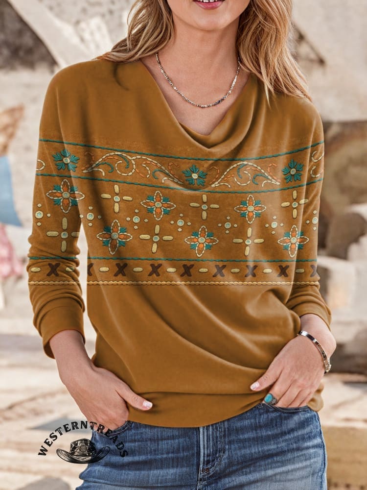 🔥Hot Sale🔥Ethnic Imitation Embroidery Vintage Flowers Print Sweatshirt