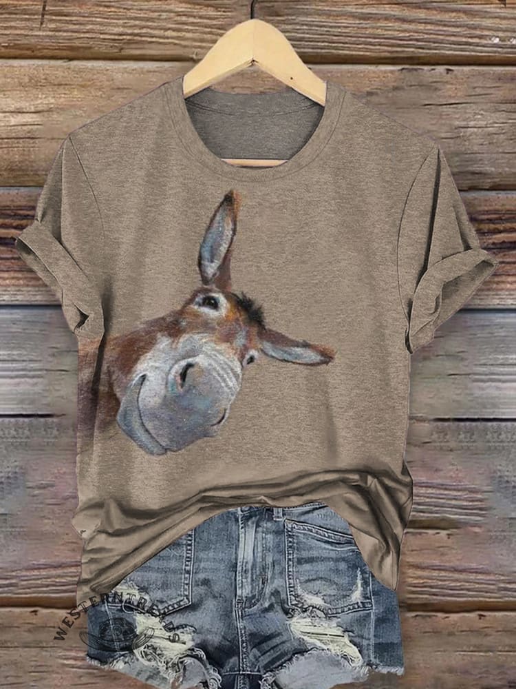 Vintage Donkey Art Print Short Sleeves T-shirt