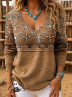 🔥Hot Sale🔥Ethnic Imitation Embroidery Vintage Flowers Print Sweatshirt