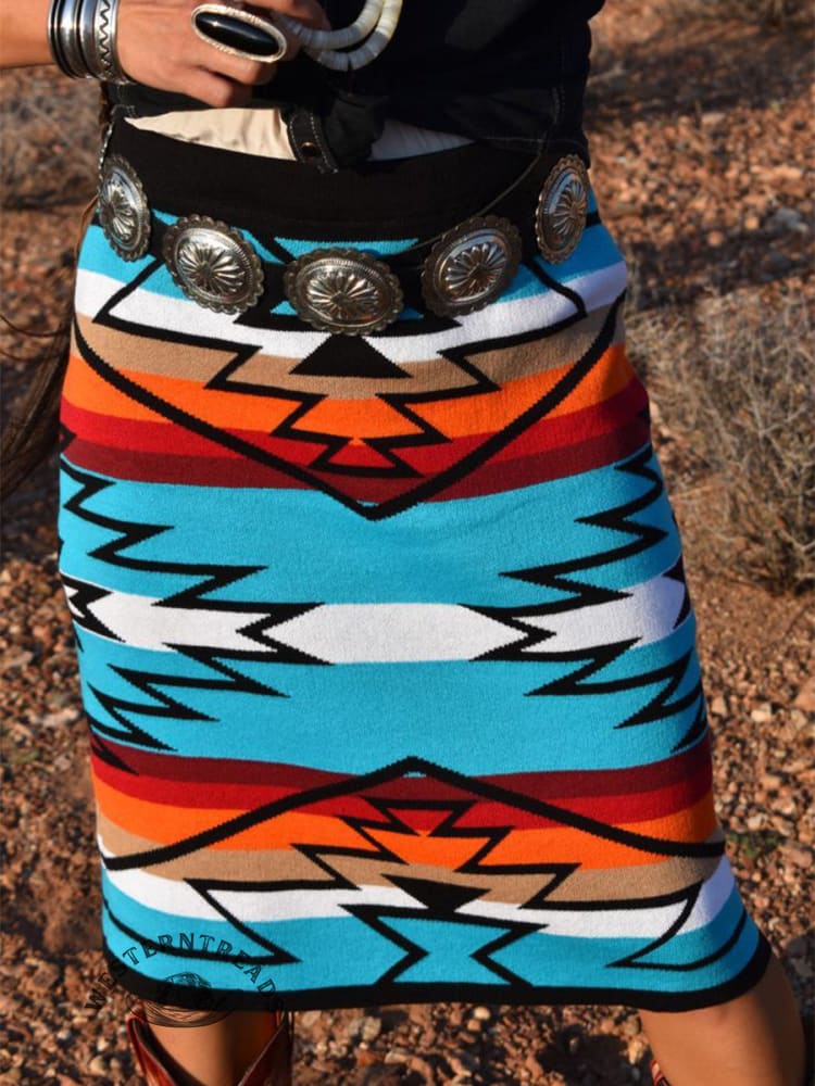 Women's Vintage Ethnic Aztec Print Knitted Skirt