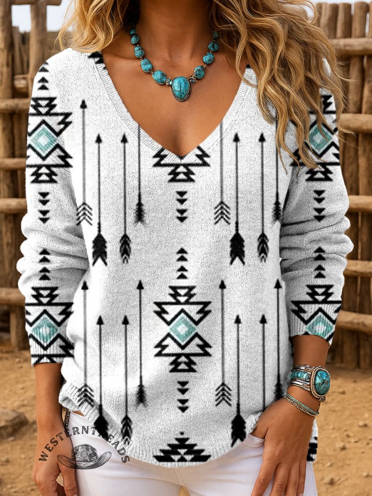 Women's Vintage Aztec Print Casual Pullover Sweater