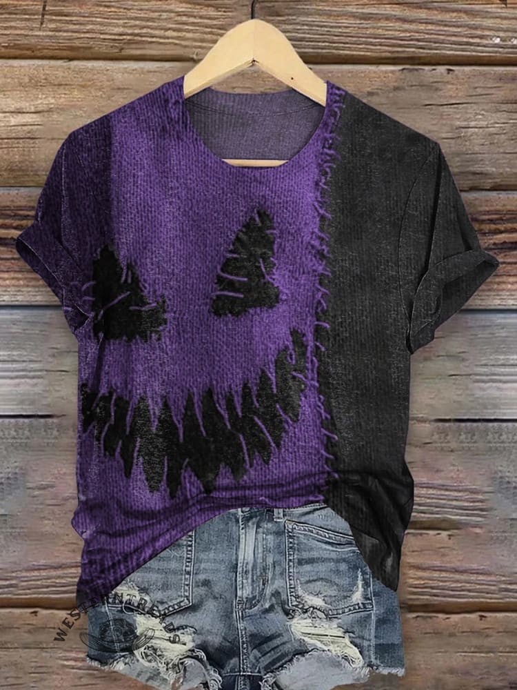 Halloween Spooky Face Contrast Stitched Art Print T-shirt