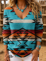 Women's Vintage Ethnic Aztec Print Casual Pullover Sweater