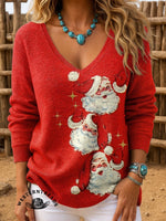 Vintage Christmas Santa Claus Print Casual Cotton Sweatshirt