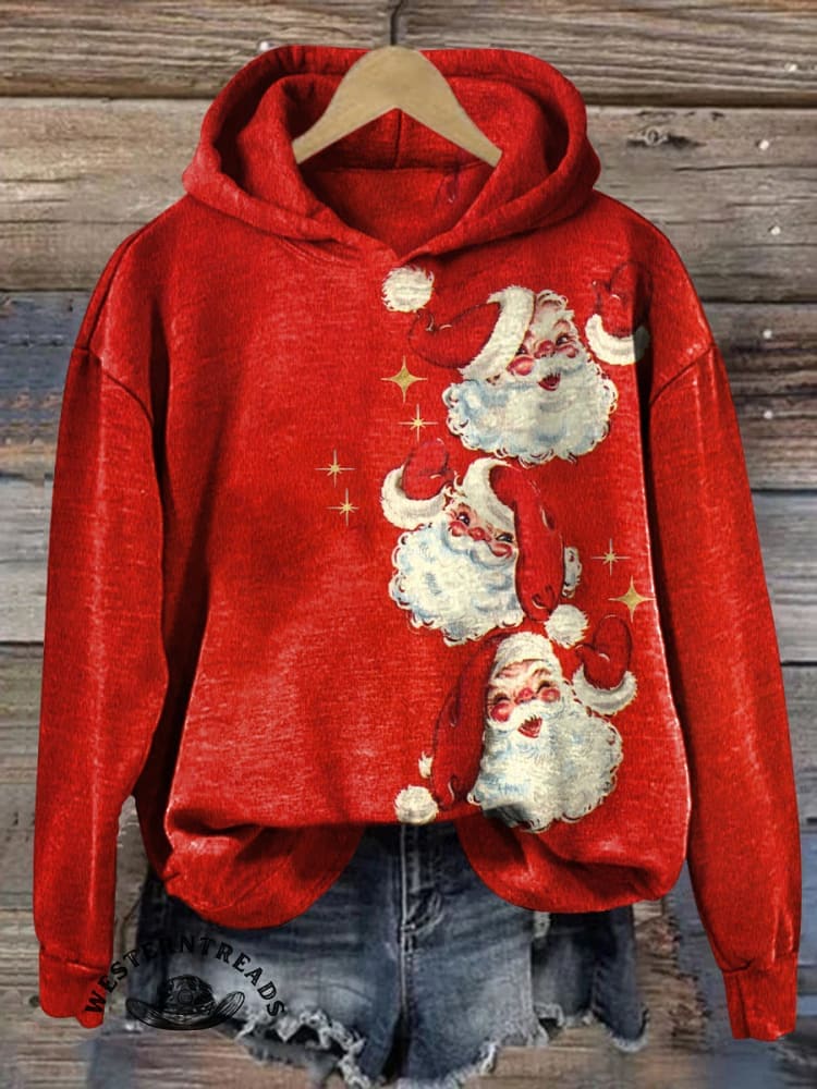 Vintage Christmas Santa Claus Print Casual Cotton Sweatshirt