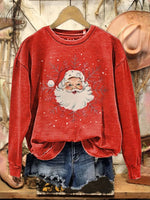 Vintage Christmas Santa Claus Print Casual Cotton Sweatshirt