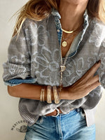 Women's Vintage Flowers Print Casual Pullover Sweater