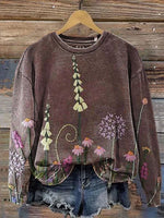 Vintage Flowers Print Casual Cotton Sweatshirt
