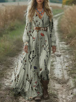 Women's Retro Flowers Print Pocket Cotton Dress