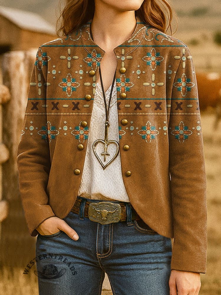 Women's Retro Ethnic Print Casual Jacket